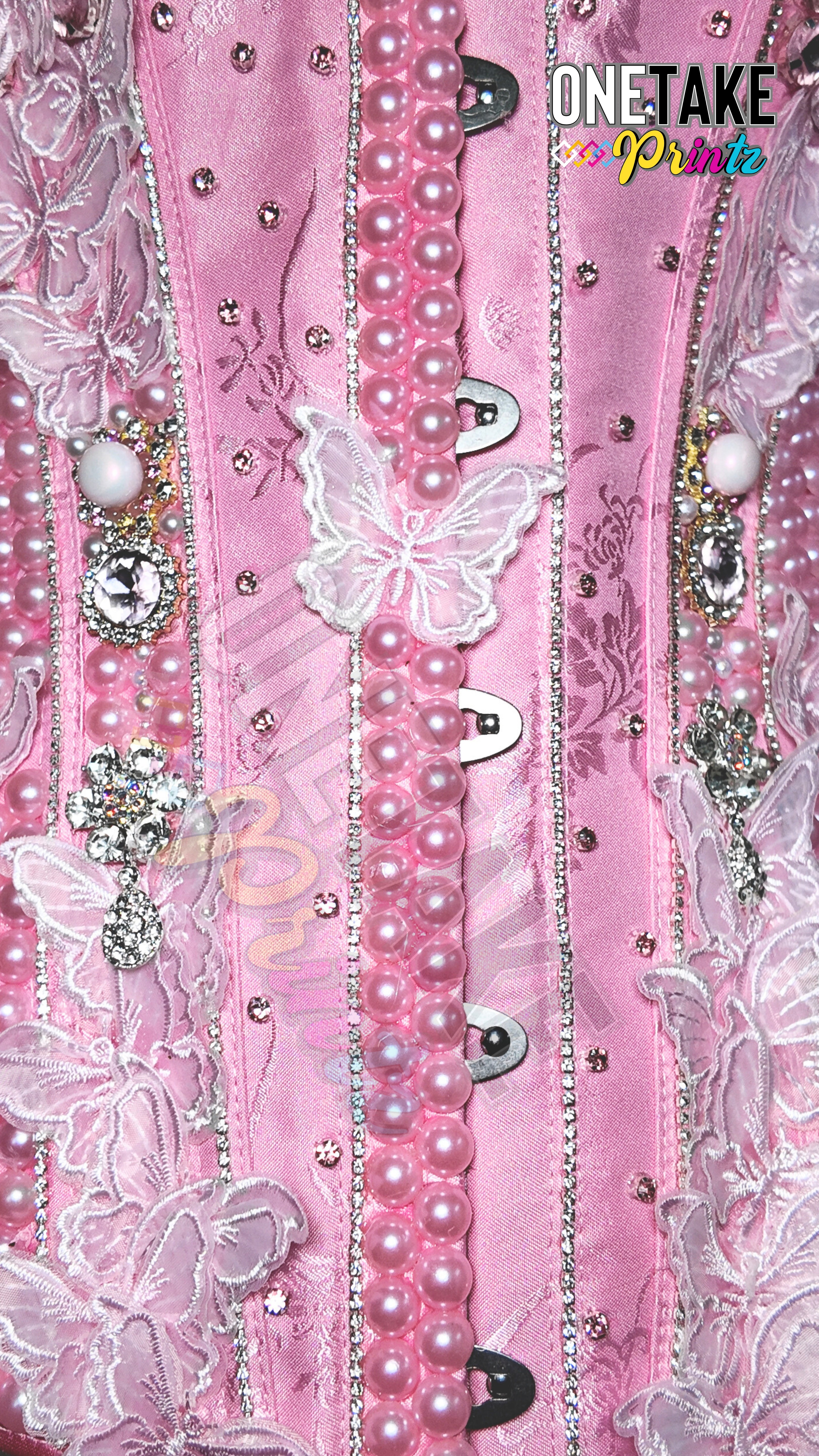 Personalized Handmade Custom Pink Corset W/ Pearls & Rhinestones