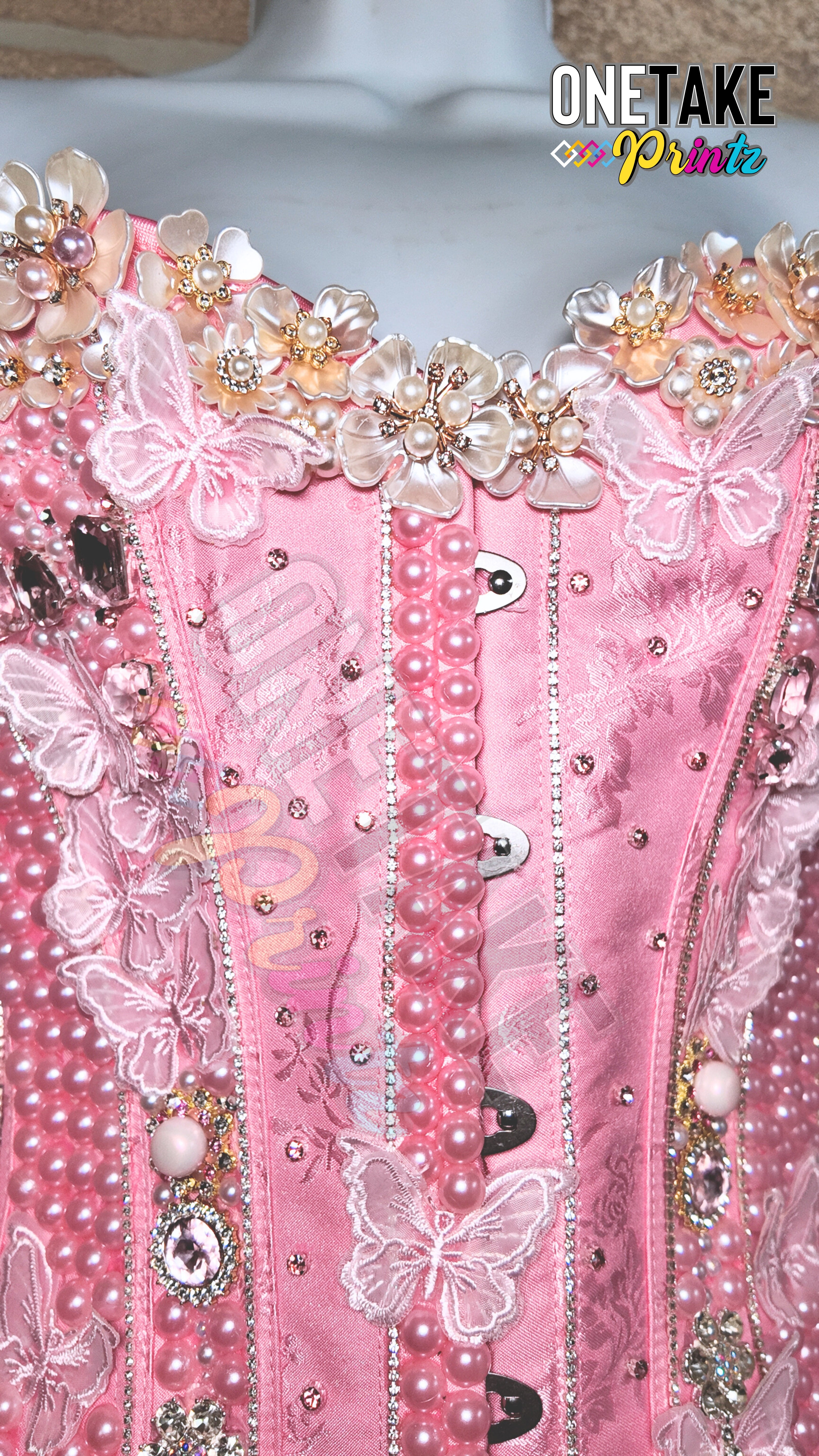 Personalized Handmade Custom Pink Corset W/ Pearls & Rhinestones