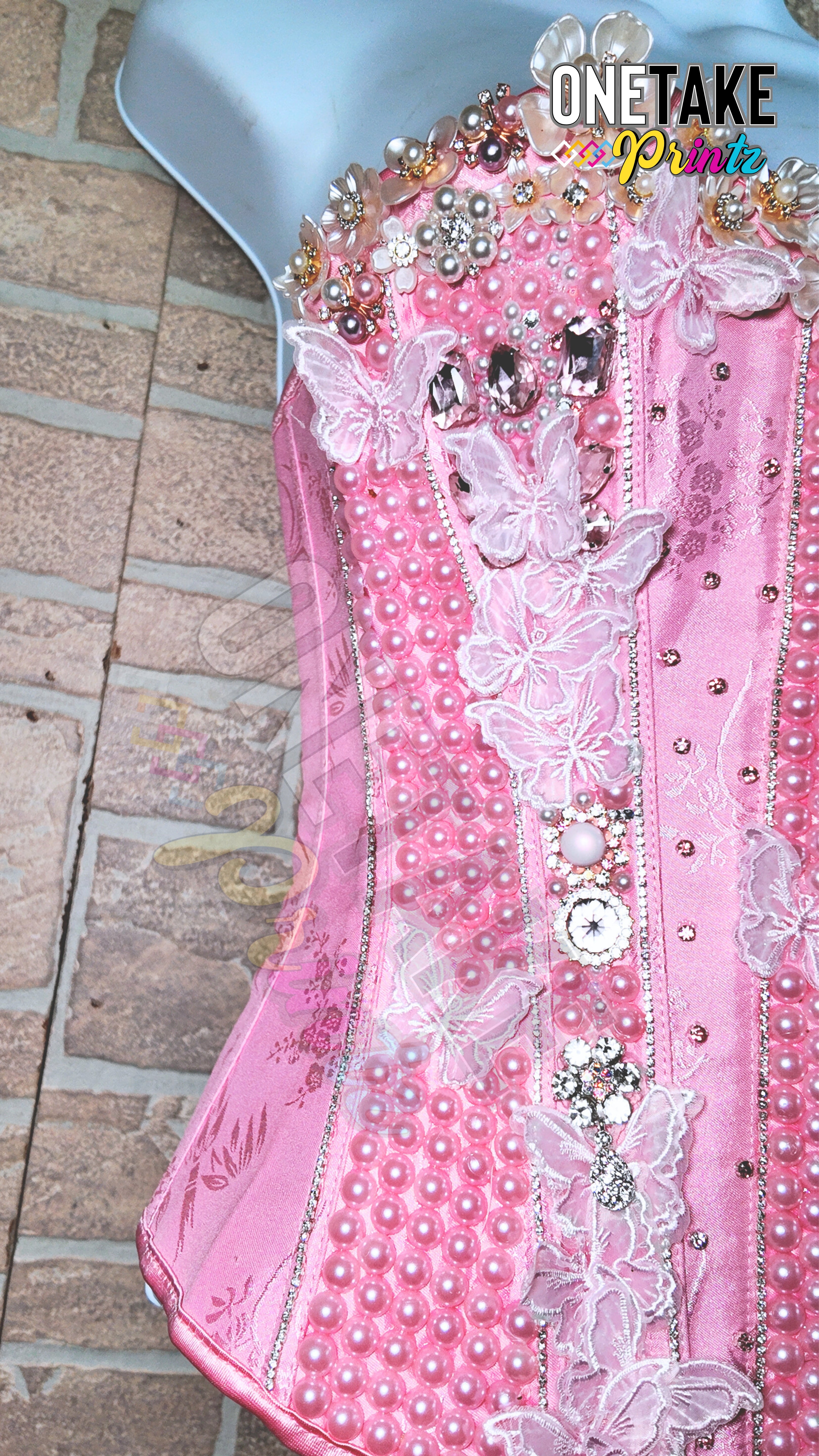 Personalized Handmade Custom Pink Corset W/ Pearls & Rhinestones