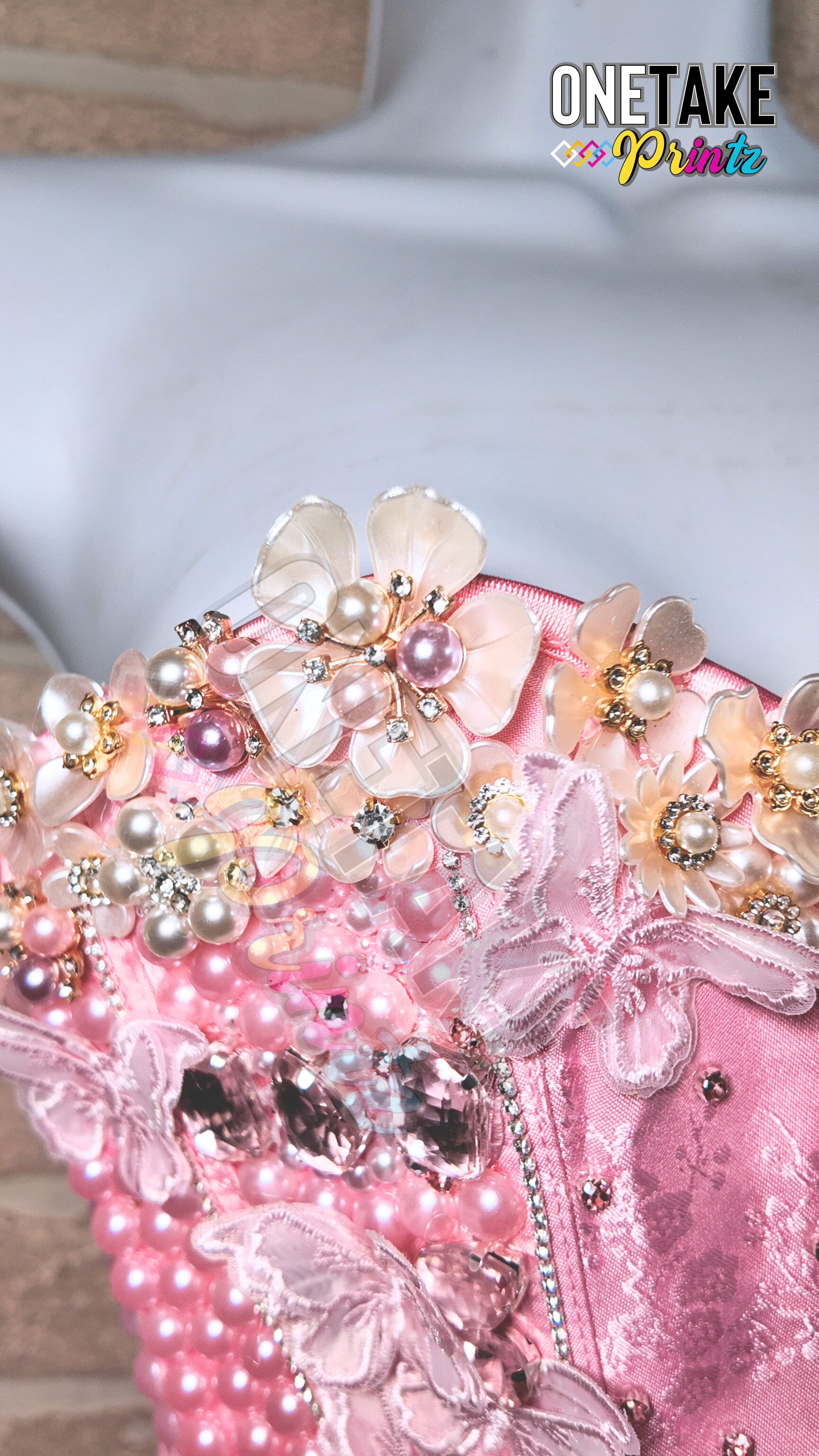 Personalized Handmade Custom Pink Corset W/ Pearls & Rhinestones
