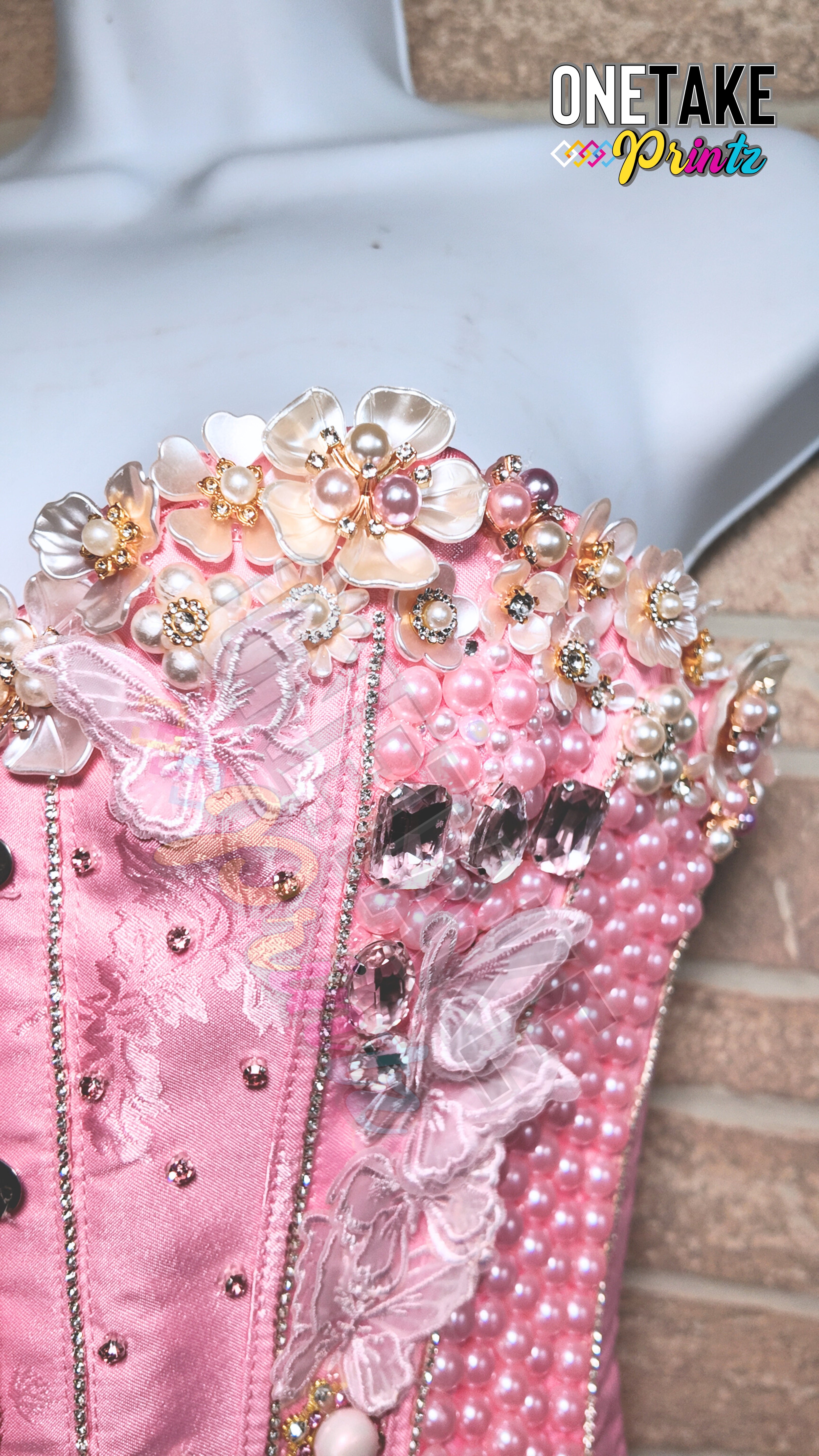 Personalized Handmade Custom Pink Corset W/ Pearls & Rhinestones