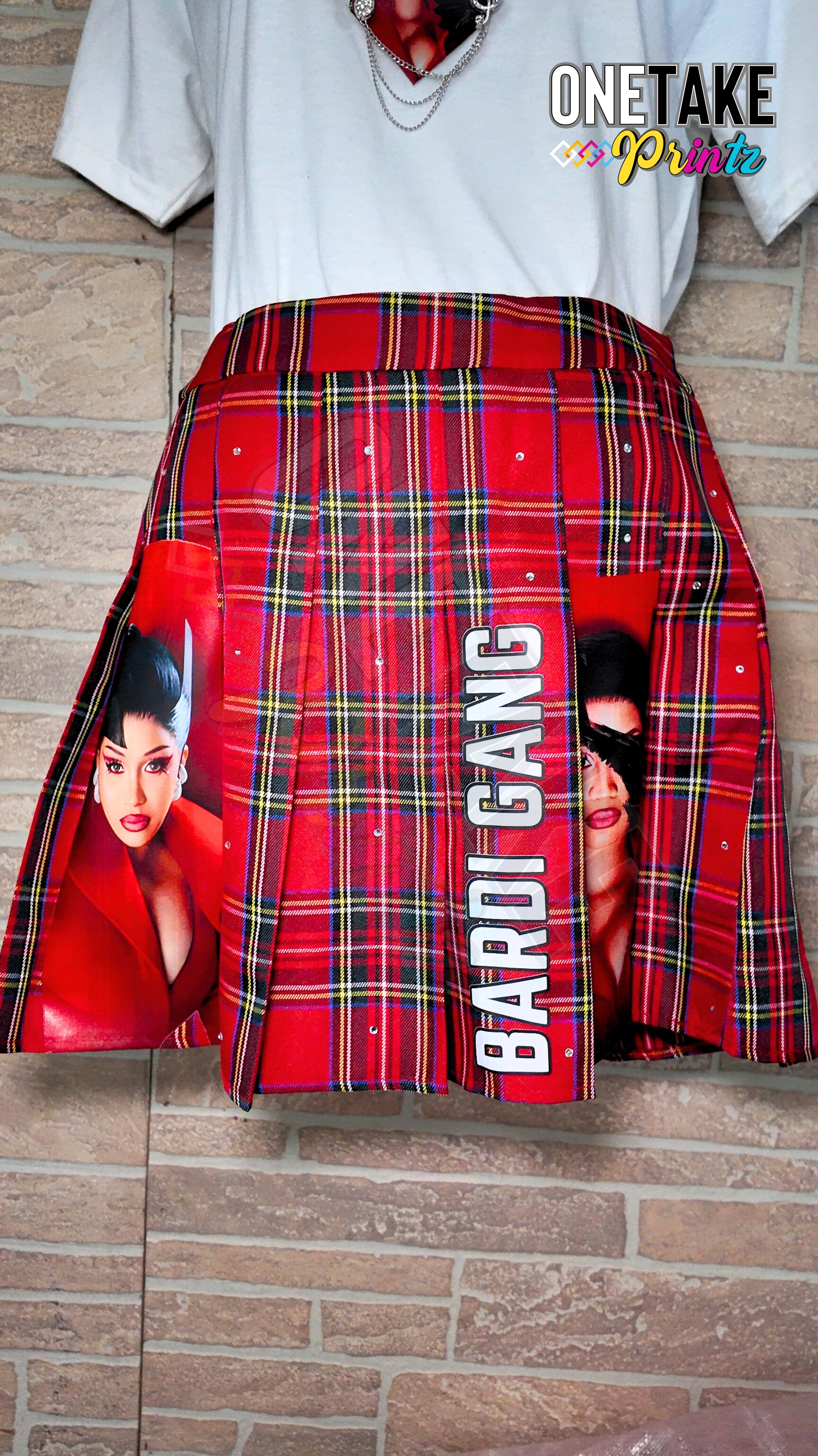 Cardi B Little Miss Drama Tour Red Plaid Skirt, & Tie Set