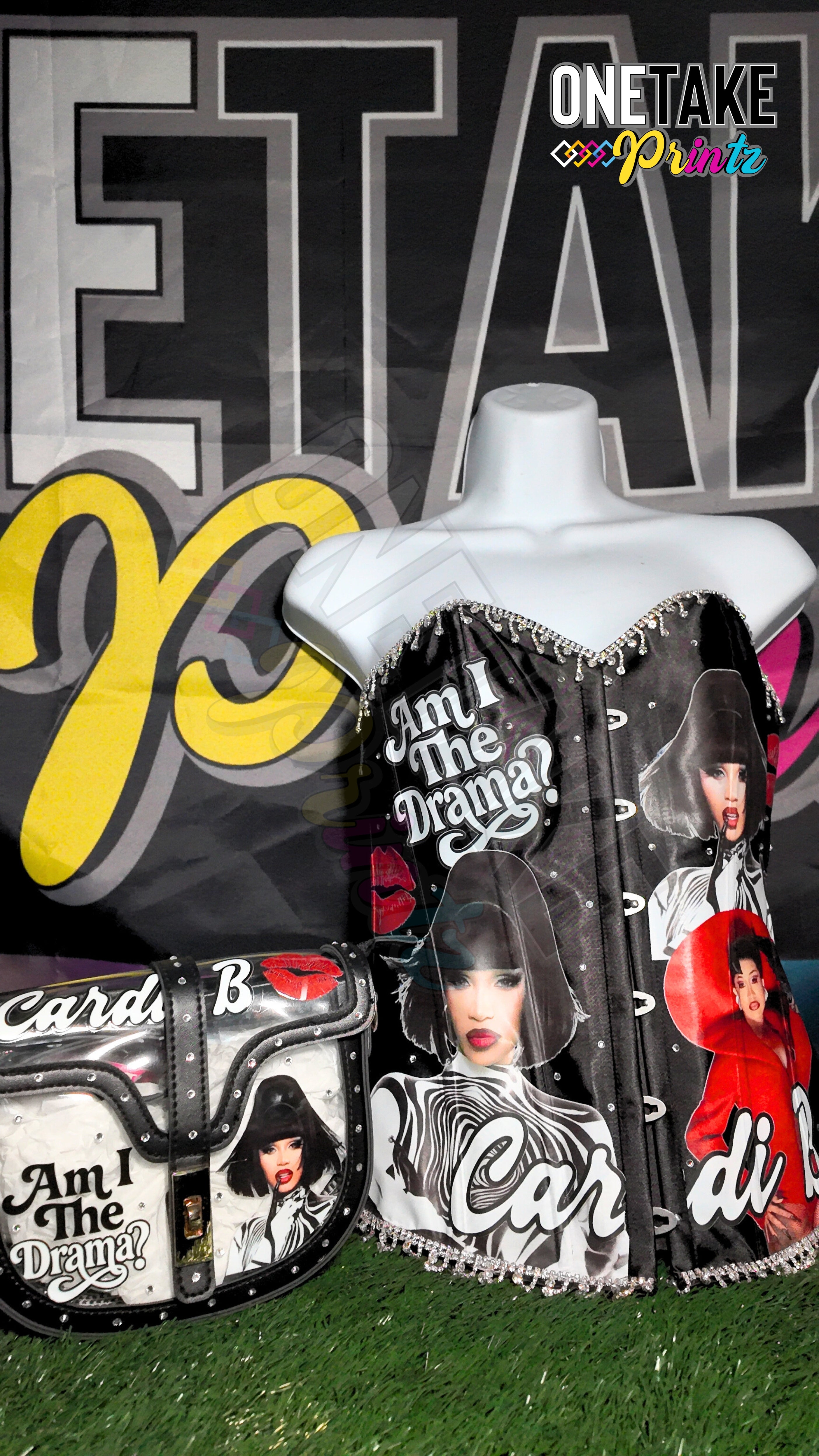 Cardi B Little Miss Drama Tour Corset, Purse, Plaid Skirt, & Plaid Tie Set