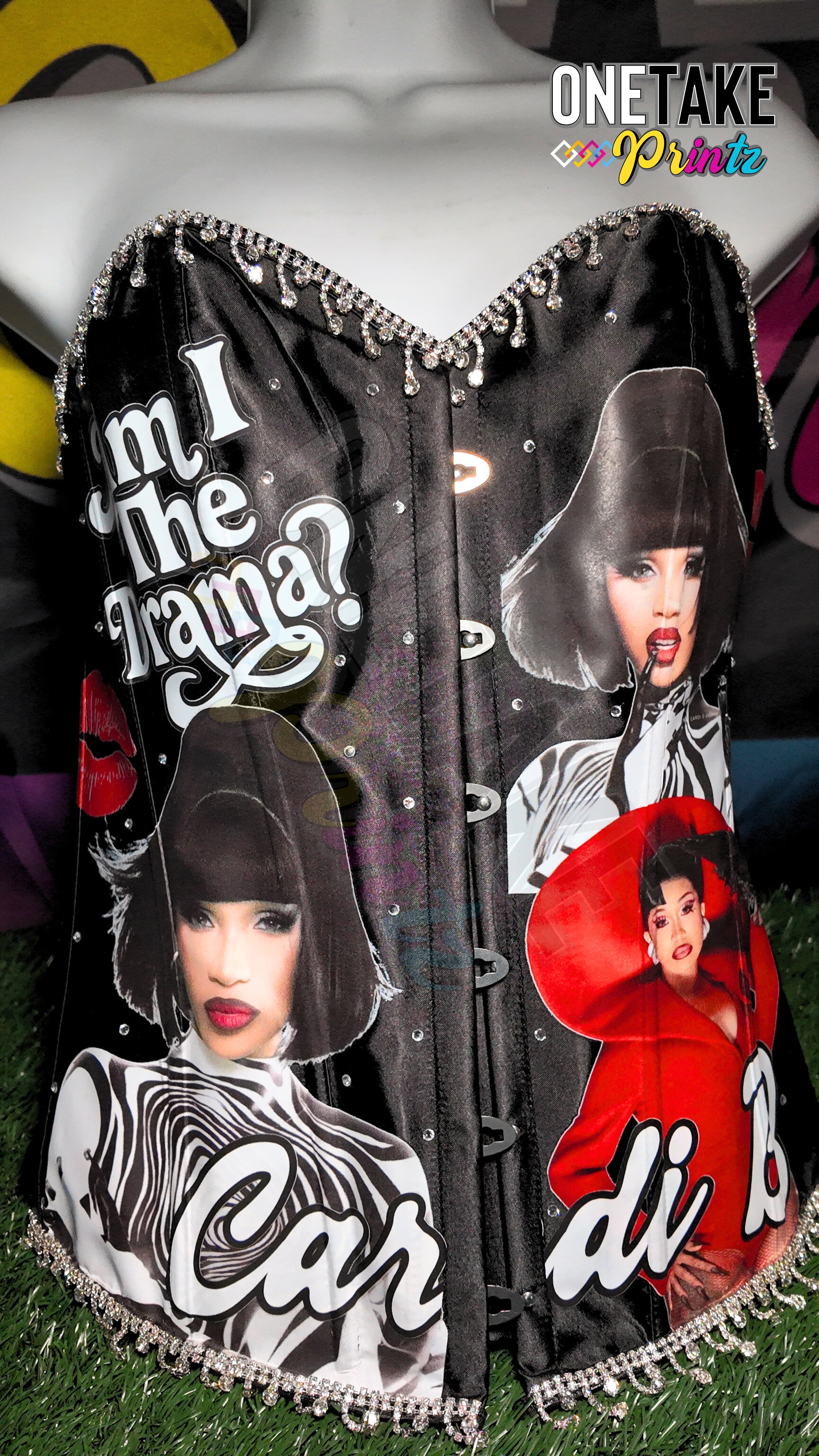 Cardi B Little Miss Drama Tour Corset, Purse, Plaid Skirt, & Plaid Tie Set