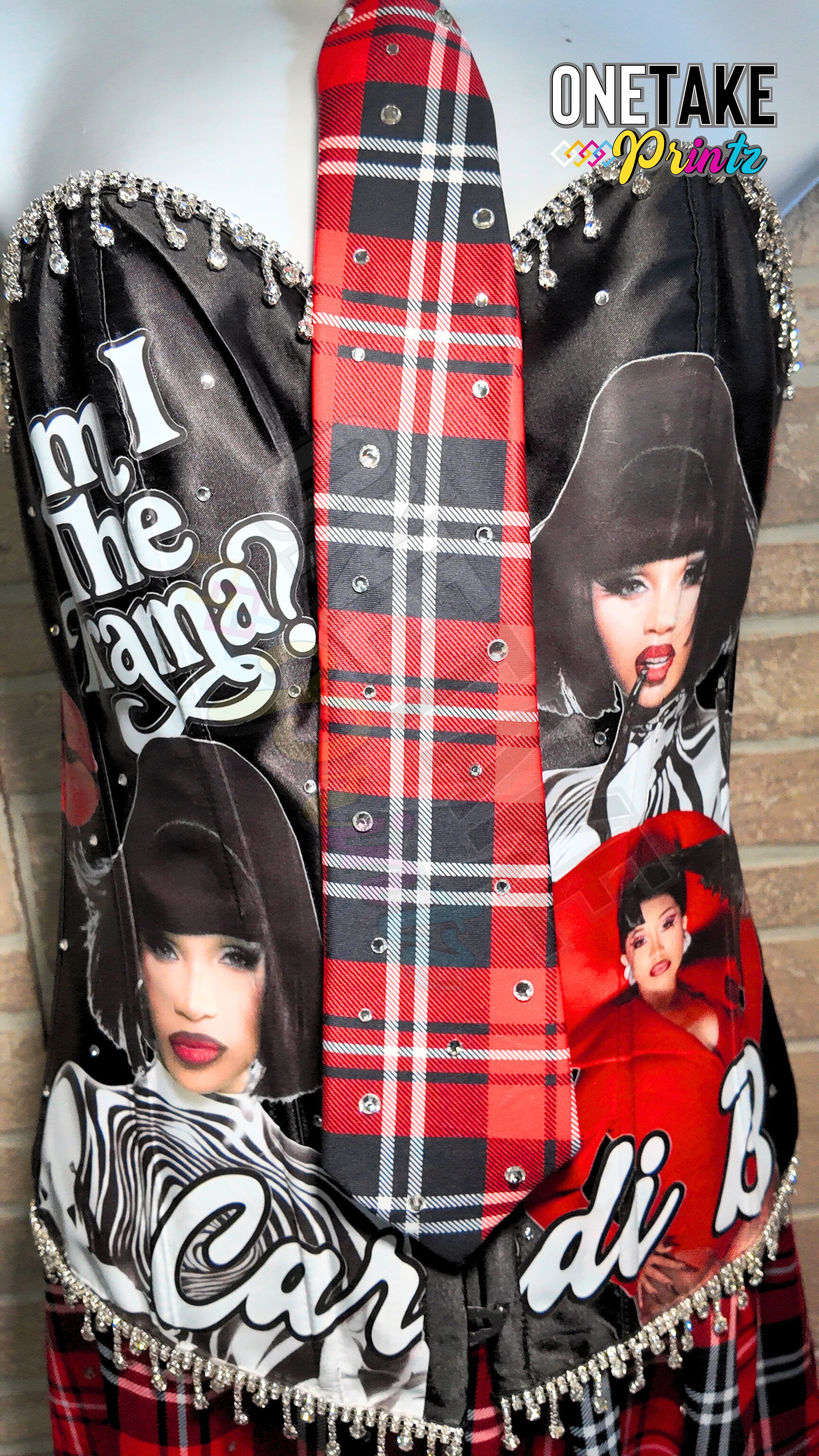 Cardi B Little Miss Drama Tour Corset, Purse, Plaid Skirt, & Plaid Tie Set