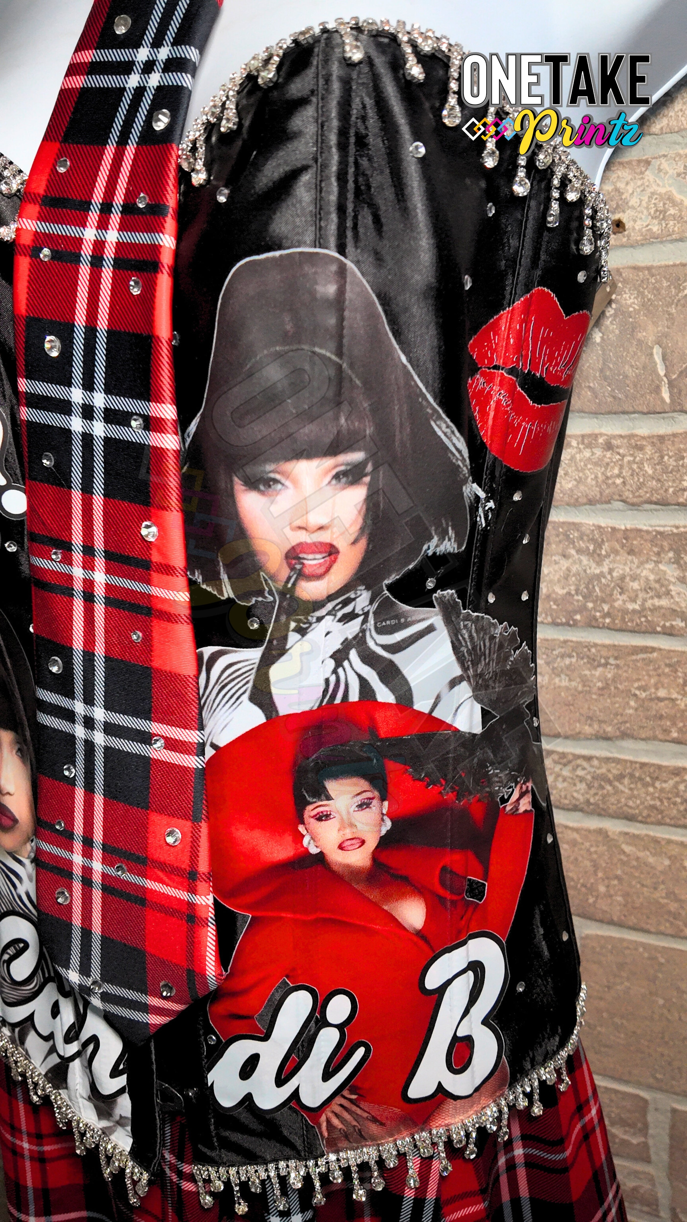 Cardi B Little Miss Drama Tour Corset, Purse, Plaid Skirt, & Plaid Tie Set