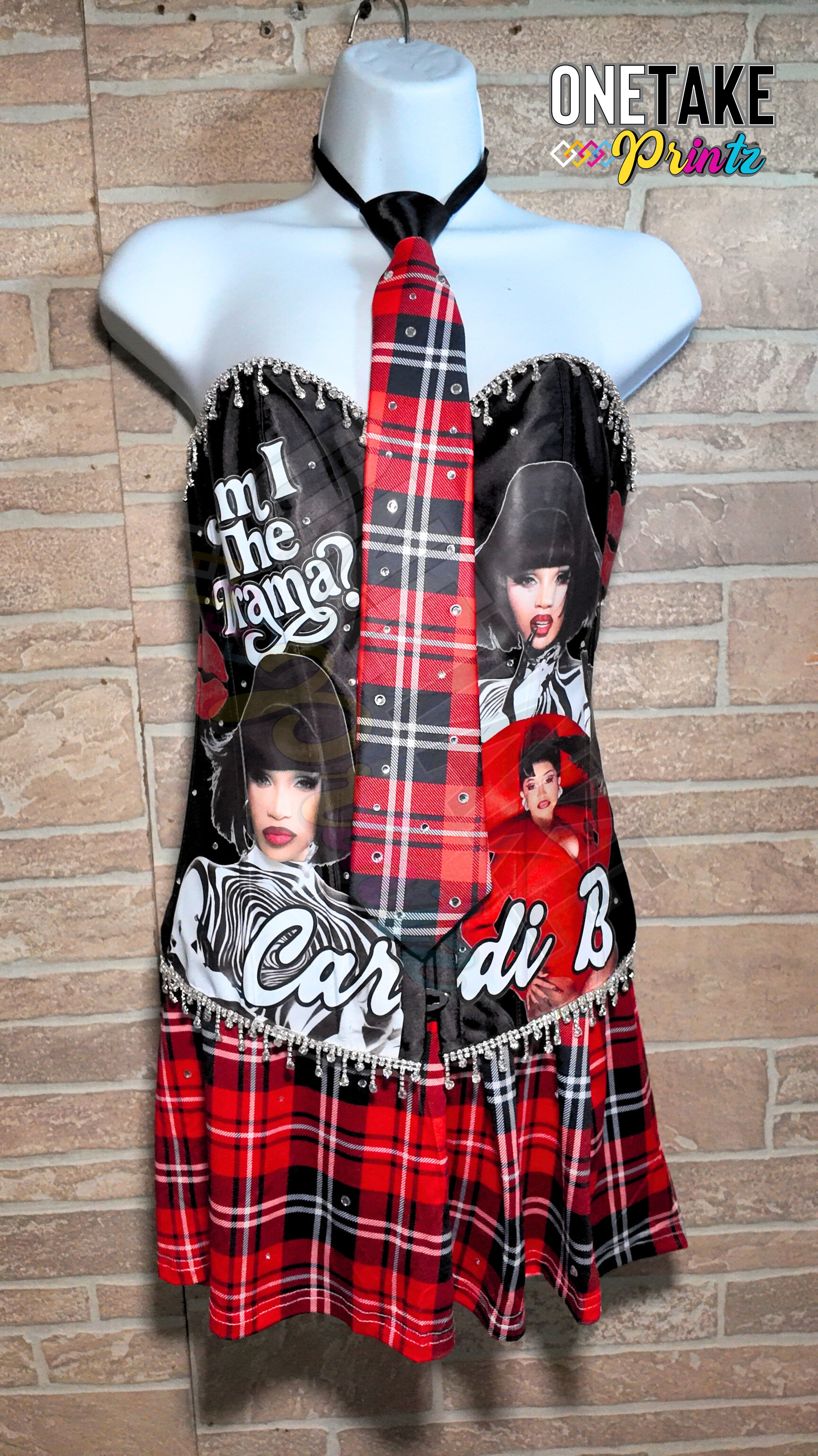 Cardi B Little Miss Drama Tour Corset, Purse, Plaid Skirt, & Plaid Tie Set