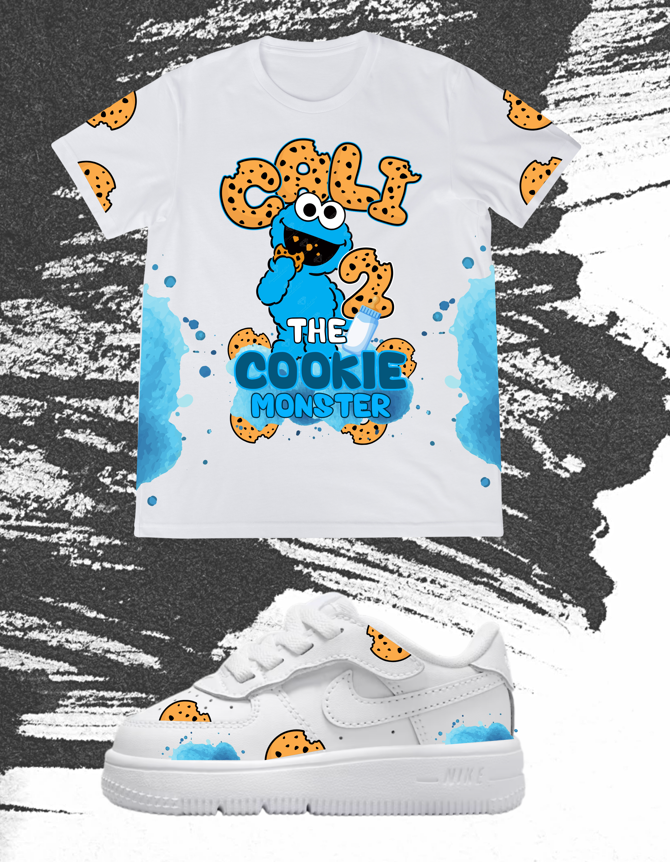 Kids Cookie Monster Birthday Outfit Set , Cookie Monster, Birthday Outfit, Custom Hat, Custom Shoes ZW