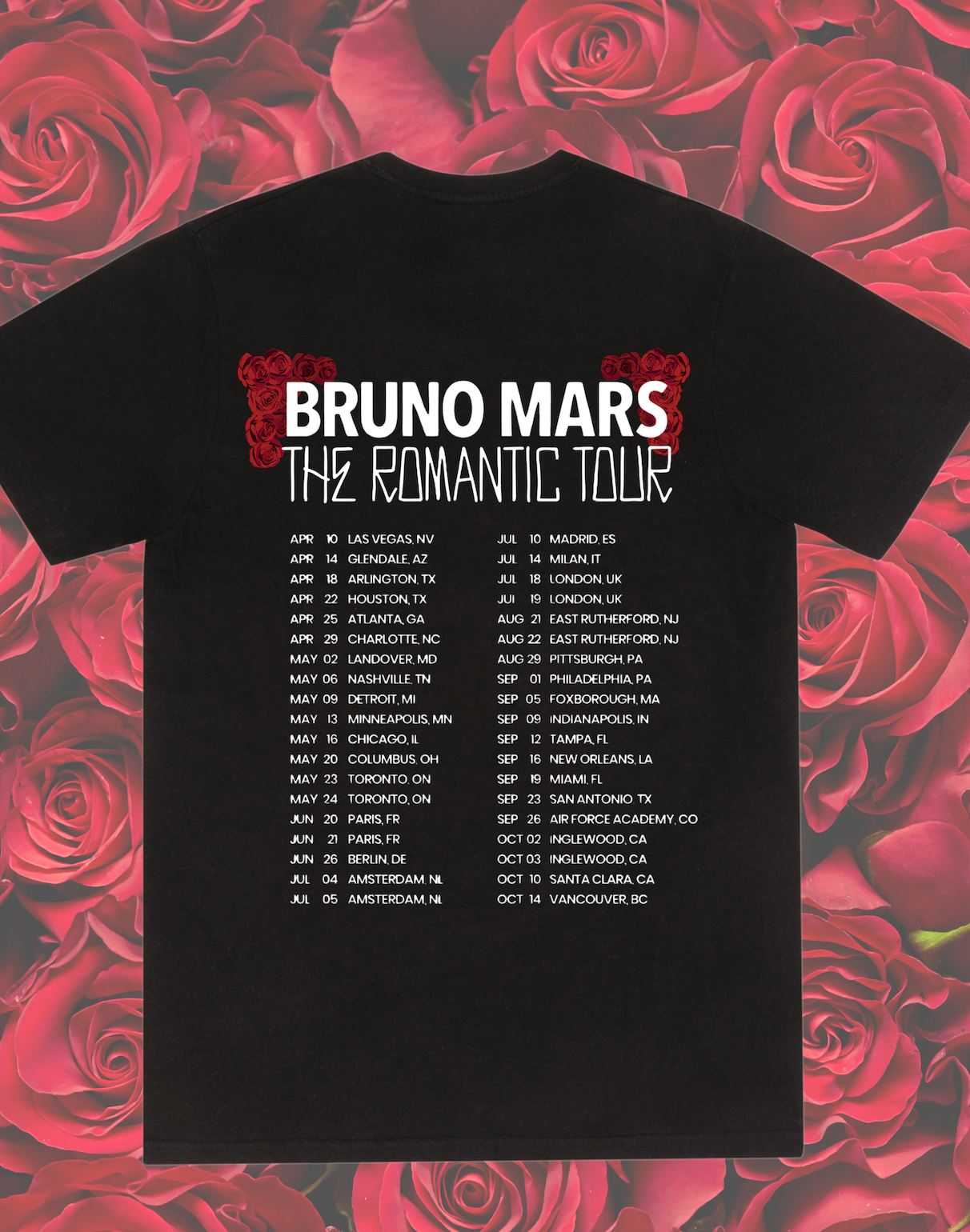 Bruno Mars The Romantic Tour Graphic Glitter Tee