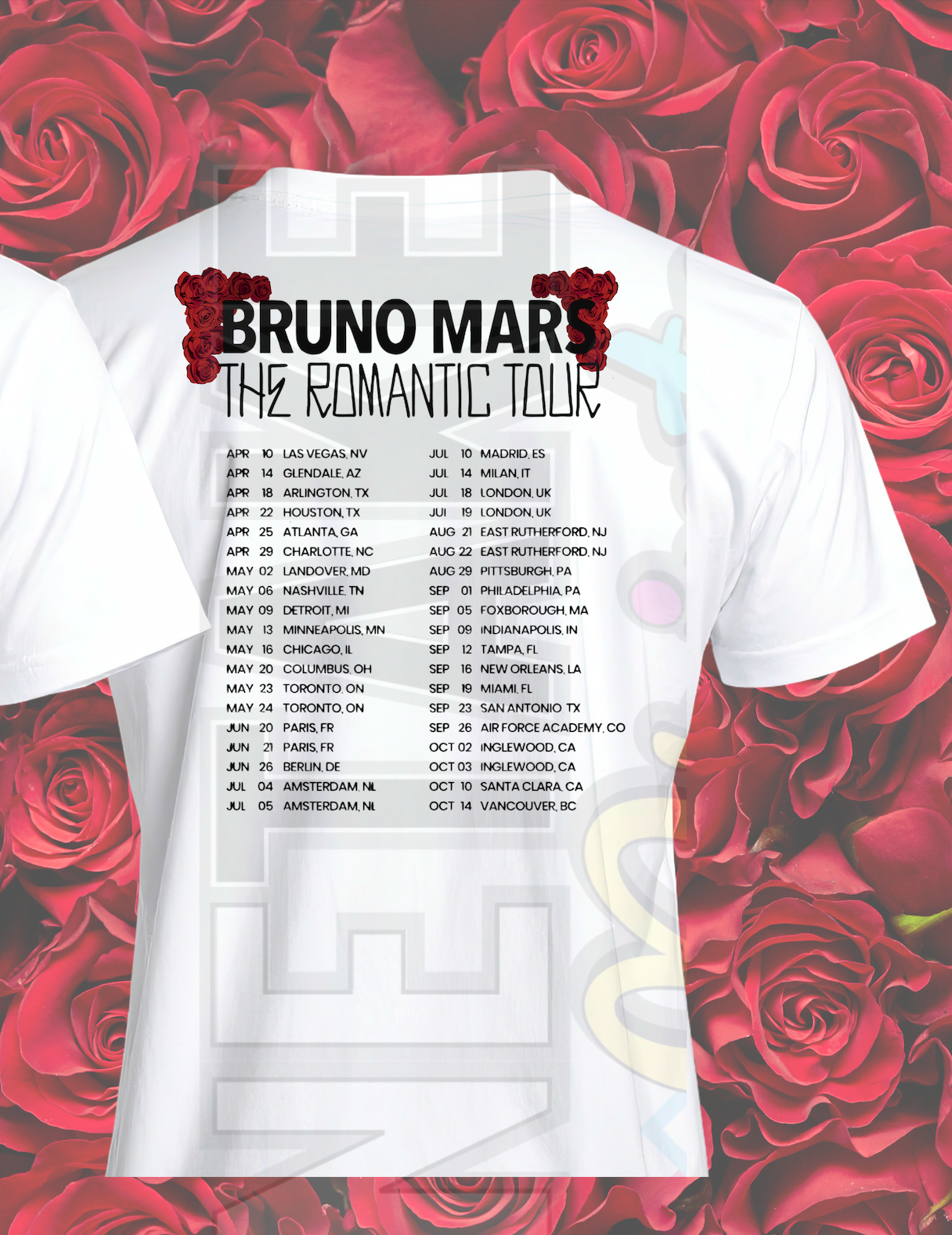 Bruno Mars The Romantic Tour Graphic Glitter Tee