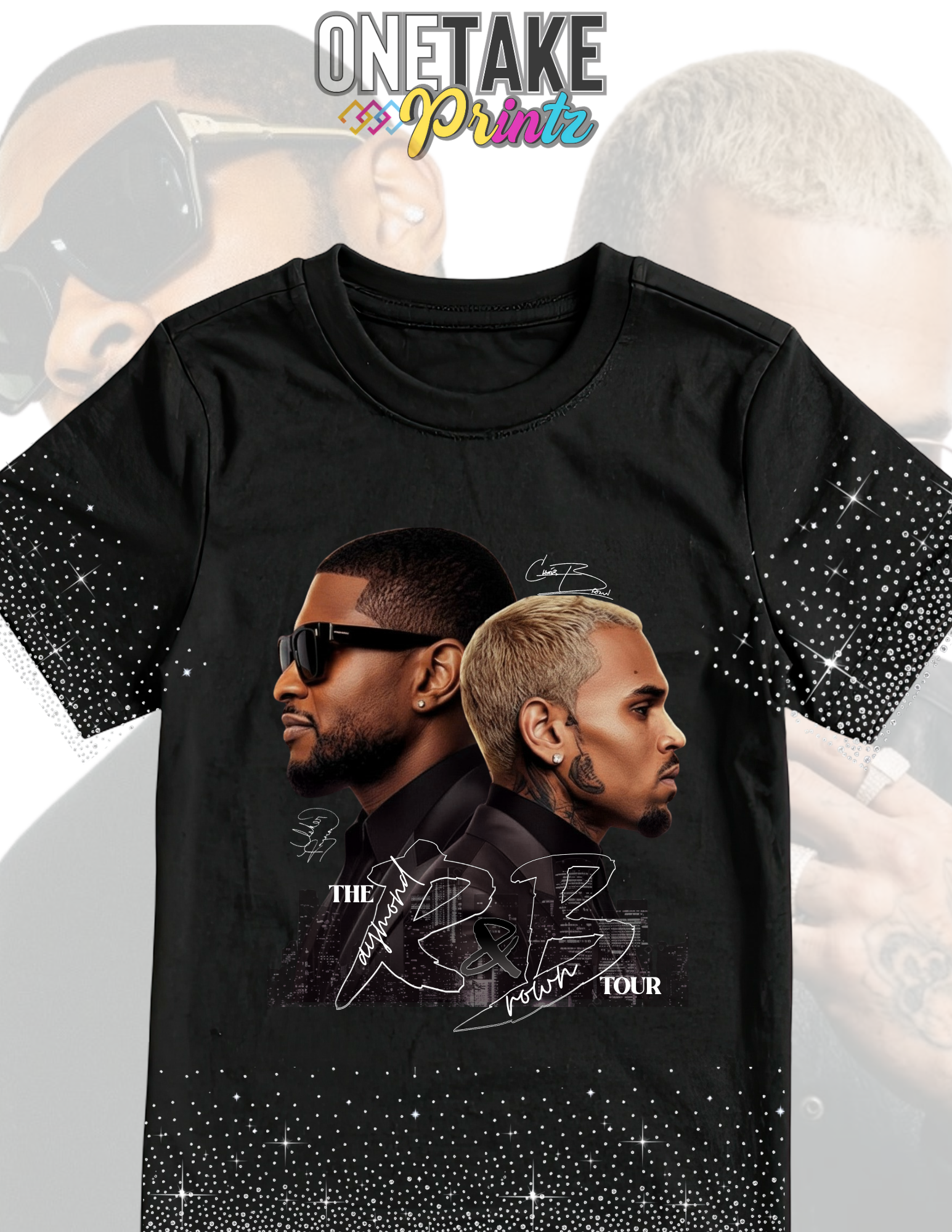 Personalized  Rhinestone Graphic R&B Chris Brown/Usher Concert T-Shirt, Custom Tee, 2026 Tour